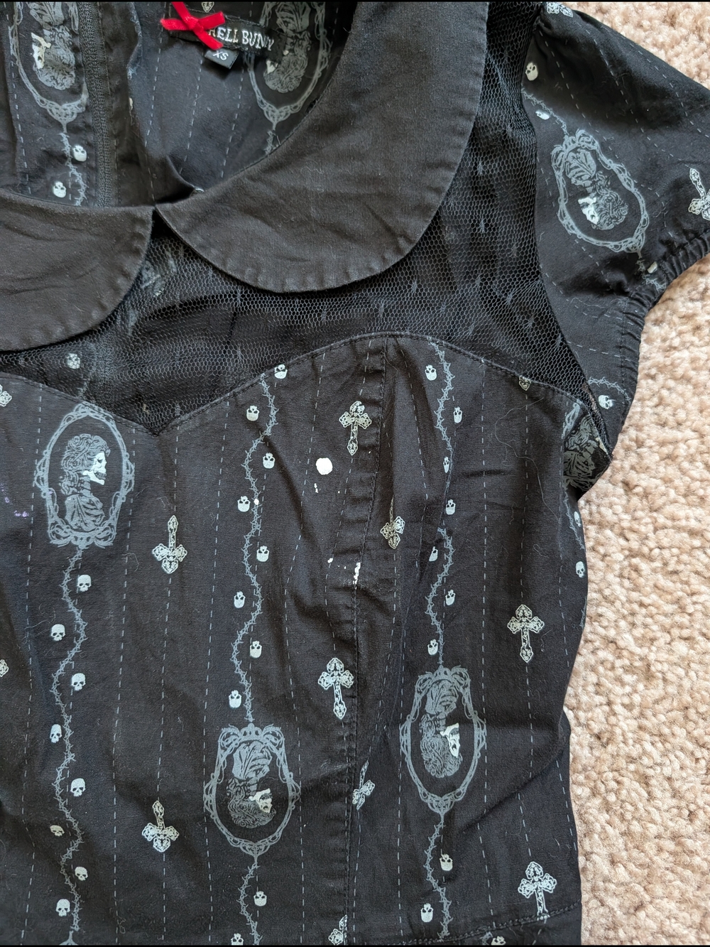 Hell Bunny Womens Black White Gemma Skull Cameo Collar Goth Mini Dress Size XS - Picture 10 of 16